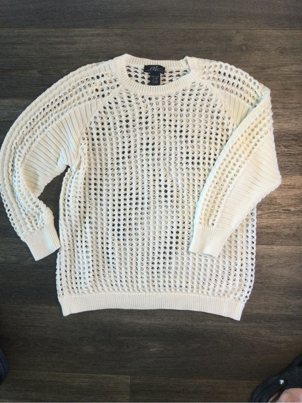 Midnight Velvet Cream Open-Knit Crewneck Sweater